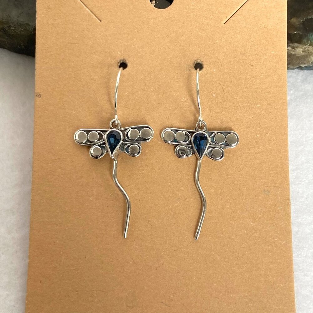 Sterling Silver 925 Dainty Insect Dragonfly Cubic Zirconia Dangle Drop Earrings